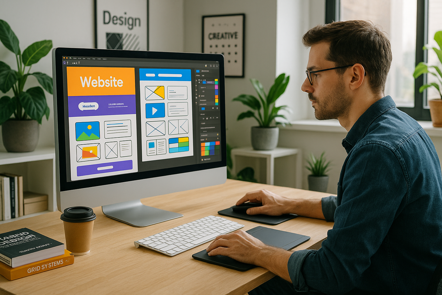 A web designer designing a website on a computer